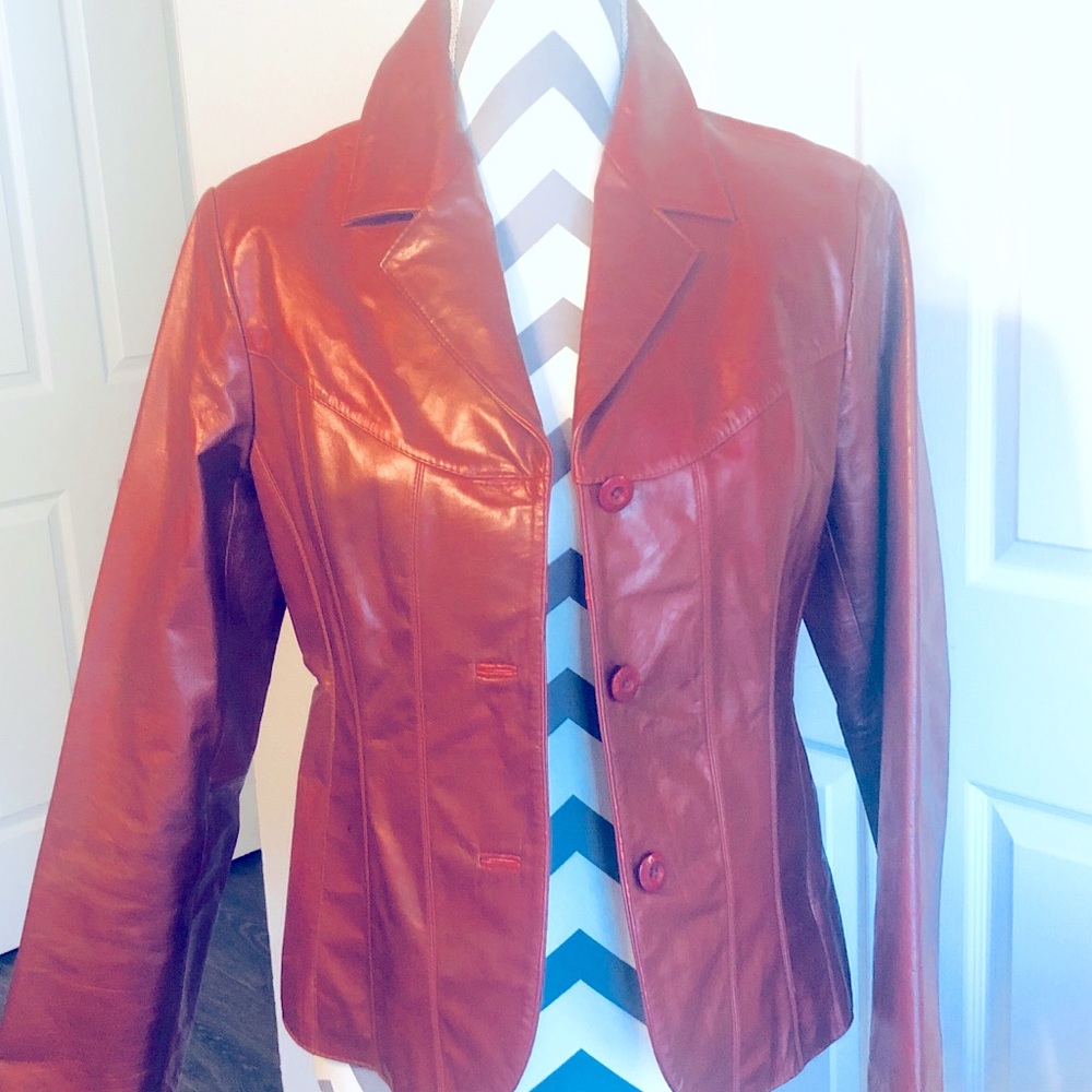 Wilson’s Ladies Burgundy Leather Blazer Jacket